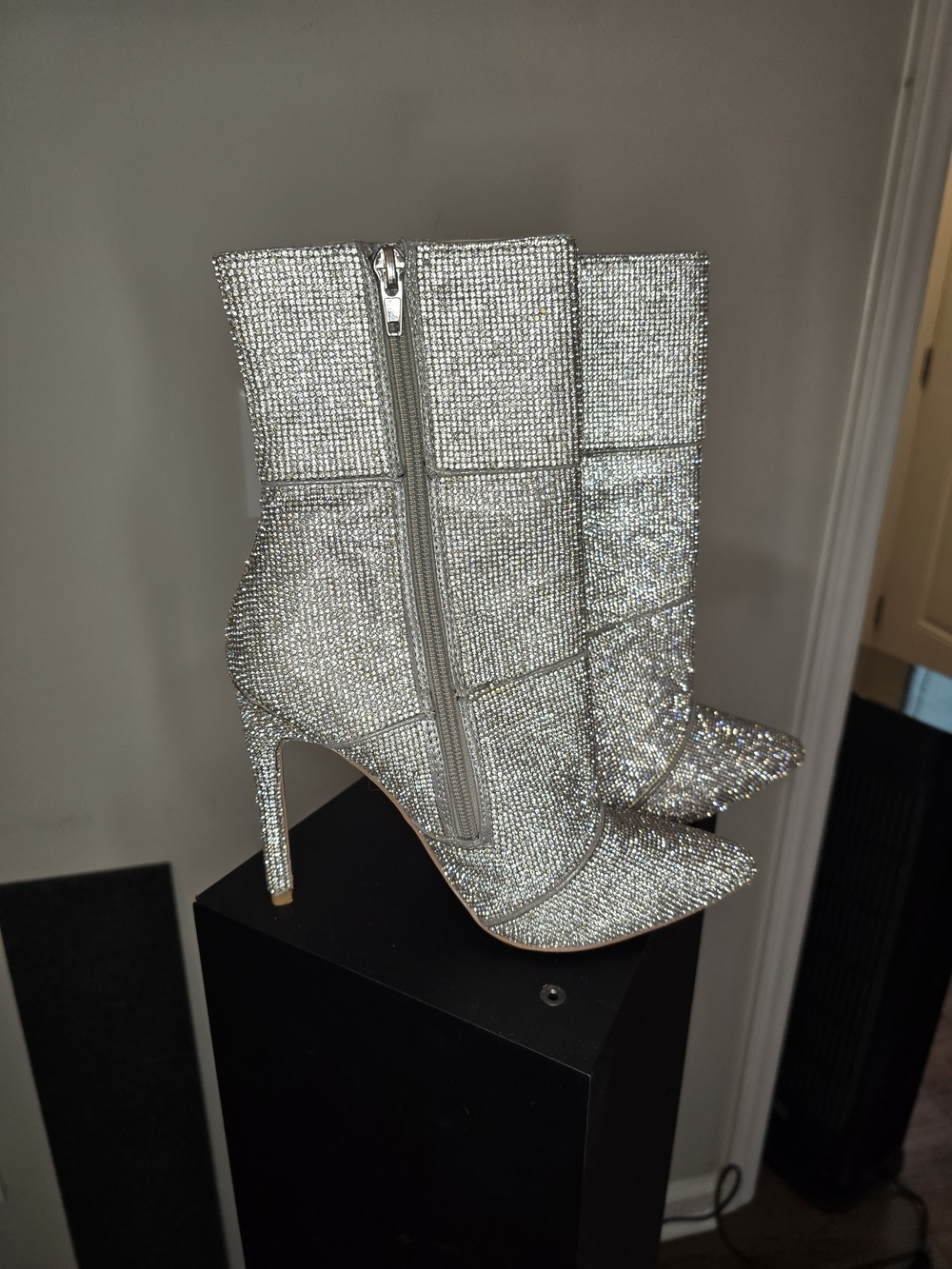 Steve Madden Silver Crystal Zip Stiletto Ankle Boots